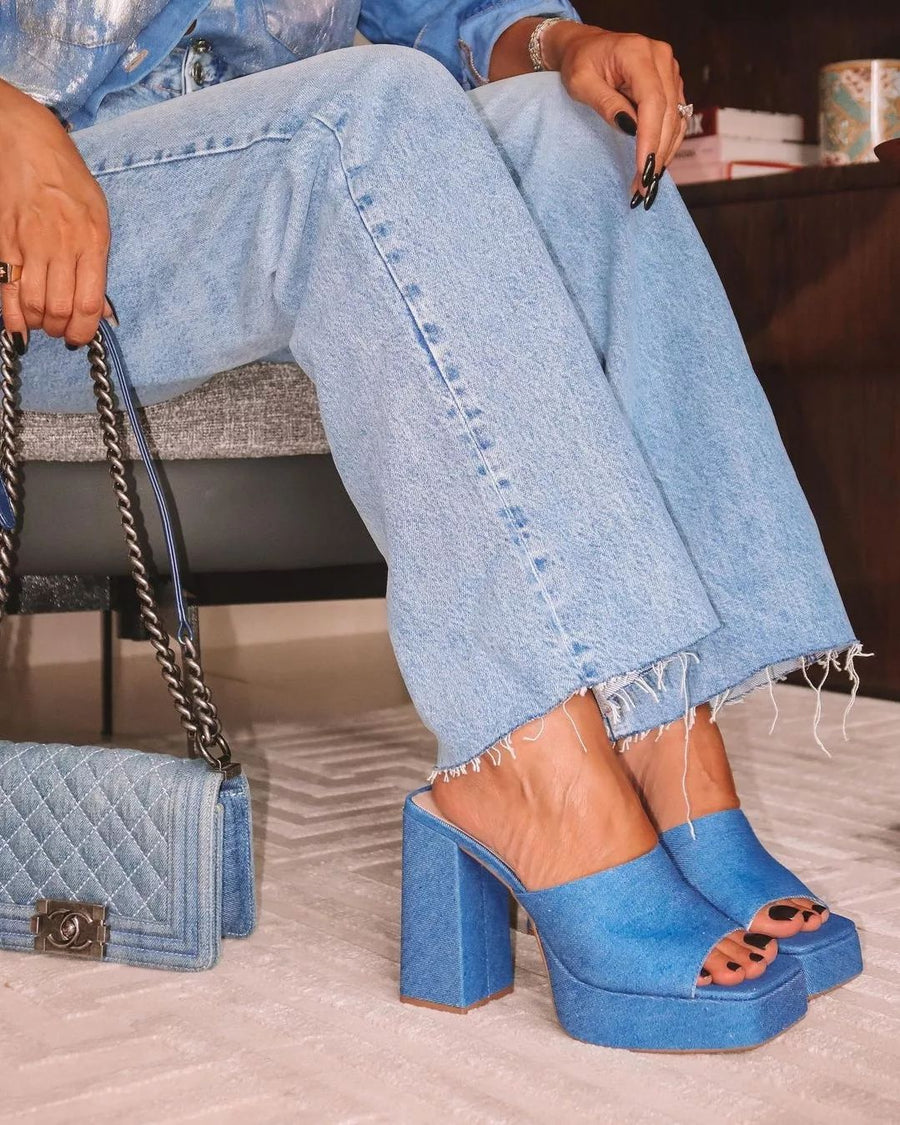 PLATAFORMA TECIDO JEANS